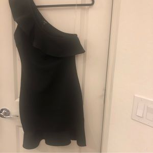 Wow, couture black evening dress, one shoulder, new size large